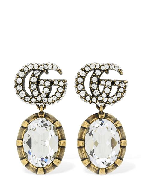 gucci gg crystal drop earrings|gucci marmont crystal earrings.